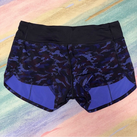 Lululemon Speed Short Mini Hounds Camo Emperor Blue Black/Black Size 4 - Picture 3 of 7